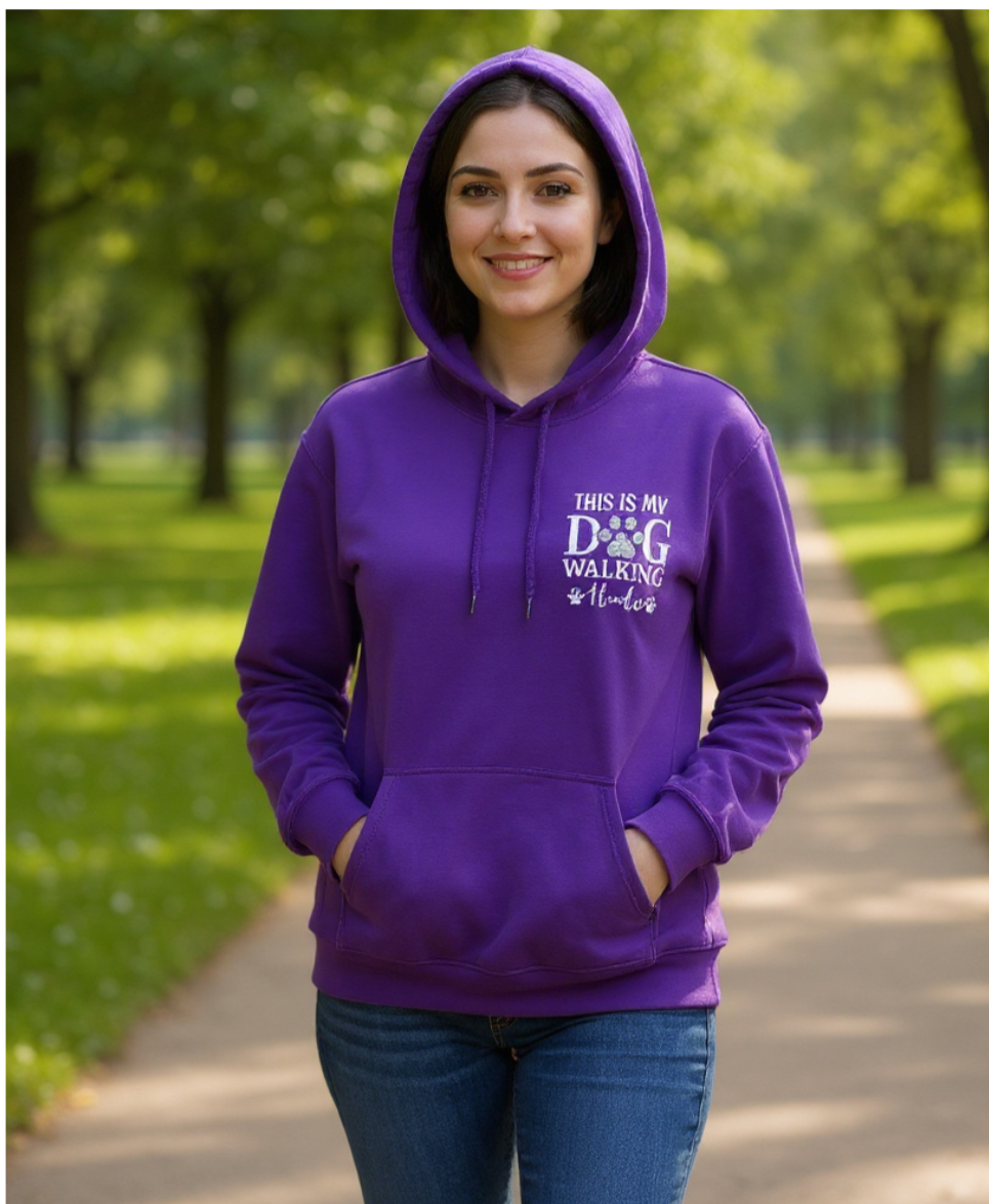 Adult dog walking hoodie with glitter paw motif